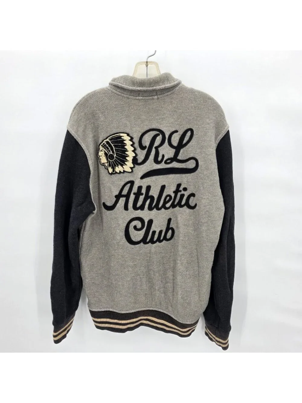 Vintage Polo Ralph Lauren Jacket Mens M Gray Varsity Indian Head Athletic Club